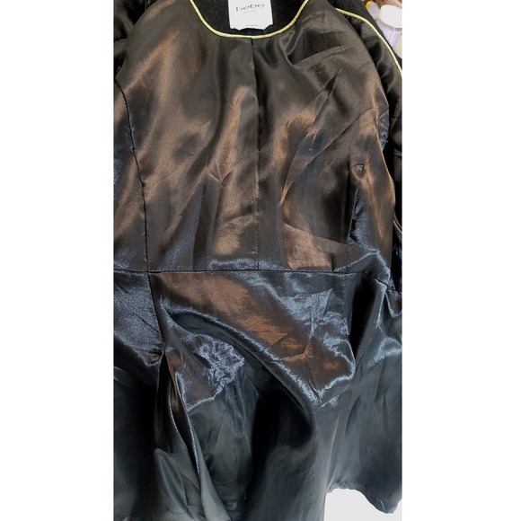 Bebe2yk Black Wool Blend Ruffled Collar Belted Peplum Coat Womens XS - Picture 11 of 13
